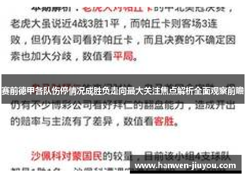 赛前德甲各队伤停情况成胜负走向最大关注焦点解析全面观察前瞻